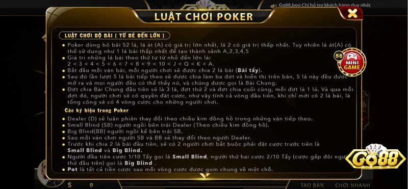 Phân định kết quả Poker Go88